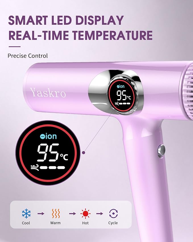 Yaskro Yaskro High Speed Ionic Hair Dryer with LED Display Purple product image 6