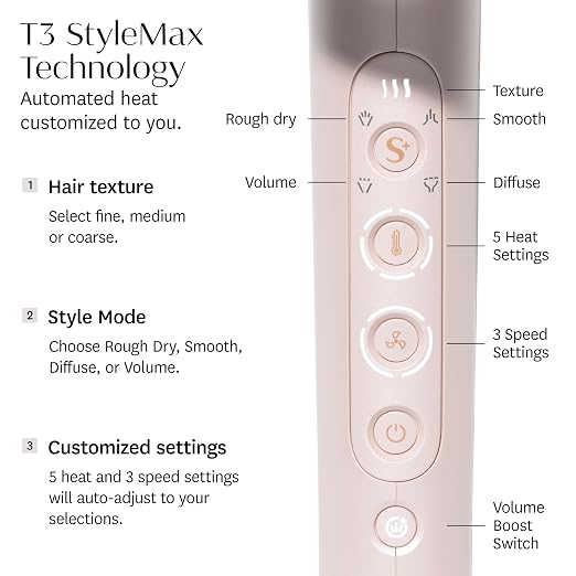 T3 T3 Featherweight StyleMax Professional Ionic Hair Dryer Satin Blush product image 2