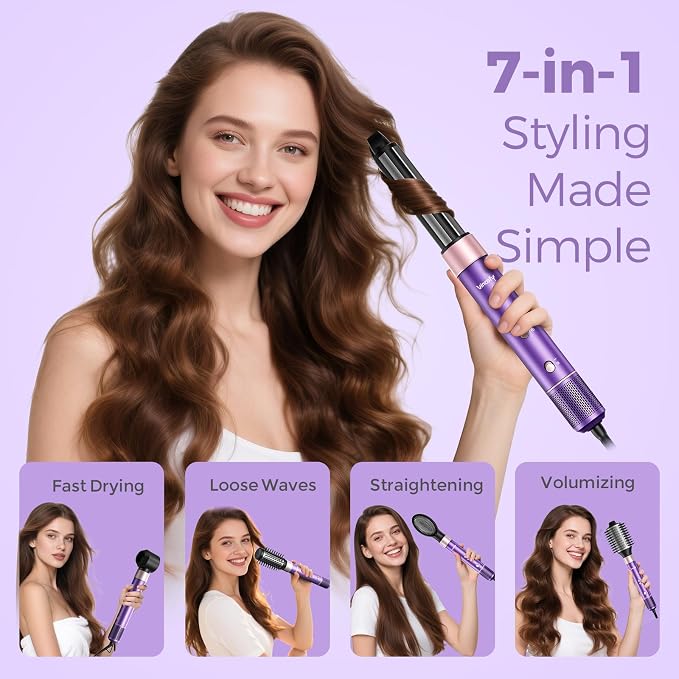 Vincofy Vincofy 7 in 1 Hair Styler Dryer Brush Set Purple product image 7