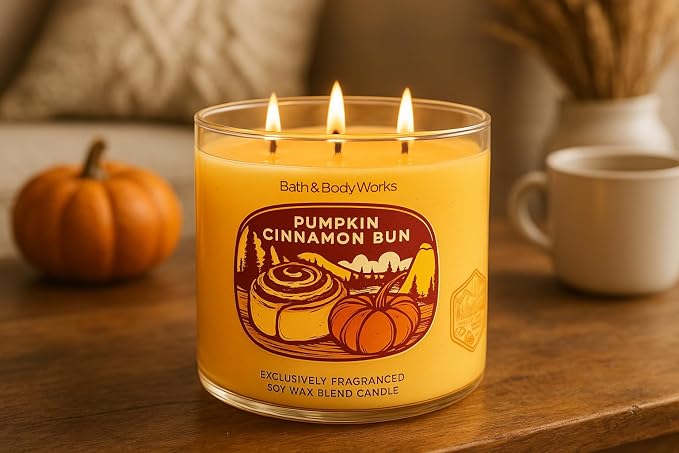PUMPKIN CINNAMON BUN Bath & Body Works 3 Wick Candle alternate view 2