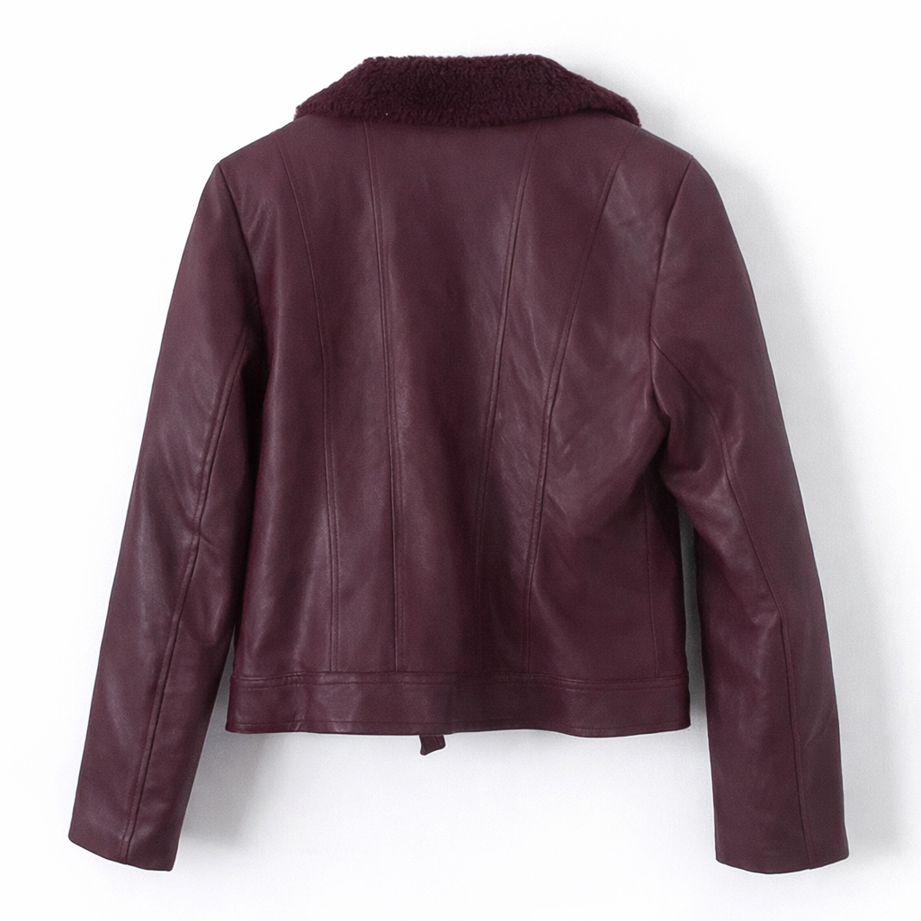 New York & Company Burgundy Faux Leather Moto Jacket Women’s Small Like New | My Wrinkles Gone