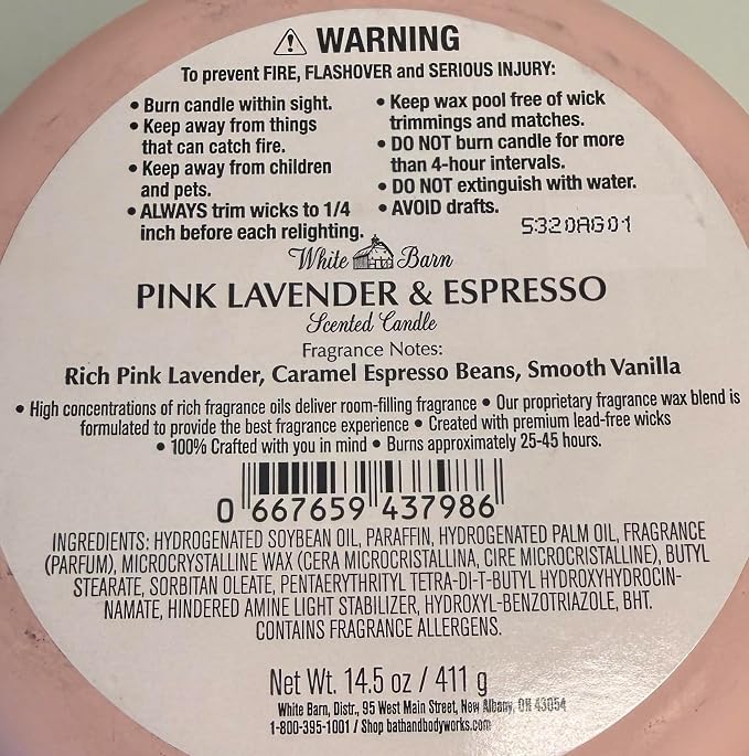PINK LAVENDER & ESPRESSO Bath & Body Works 3 Wick Candle alternate view 2