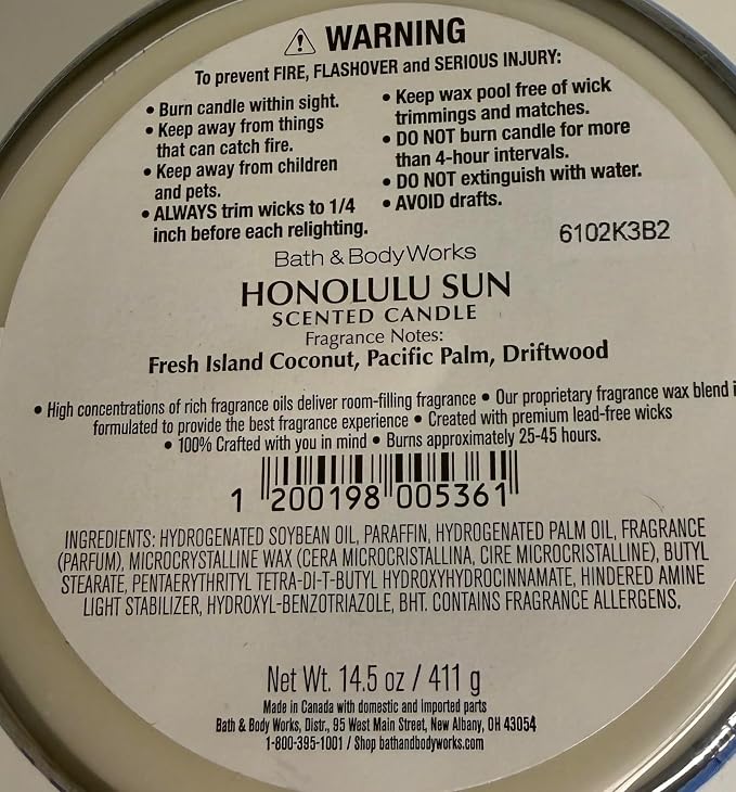 HONOLULU SUN Bath & Body Works 3 Wick Candle alternate view 2