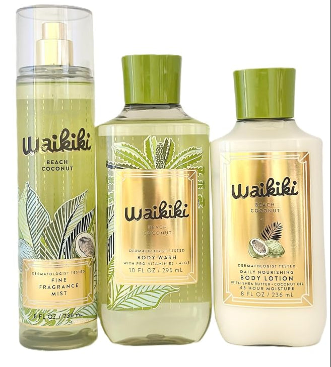 WAIKIKI BEACH COCONUT Bath & Body Works 3 Step Body Care Set 