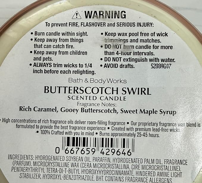 BUTTERSCOTCH SWIRL Bath & Body Works 3 Wick Candle alternate view 2