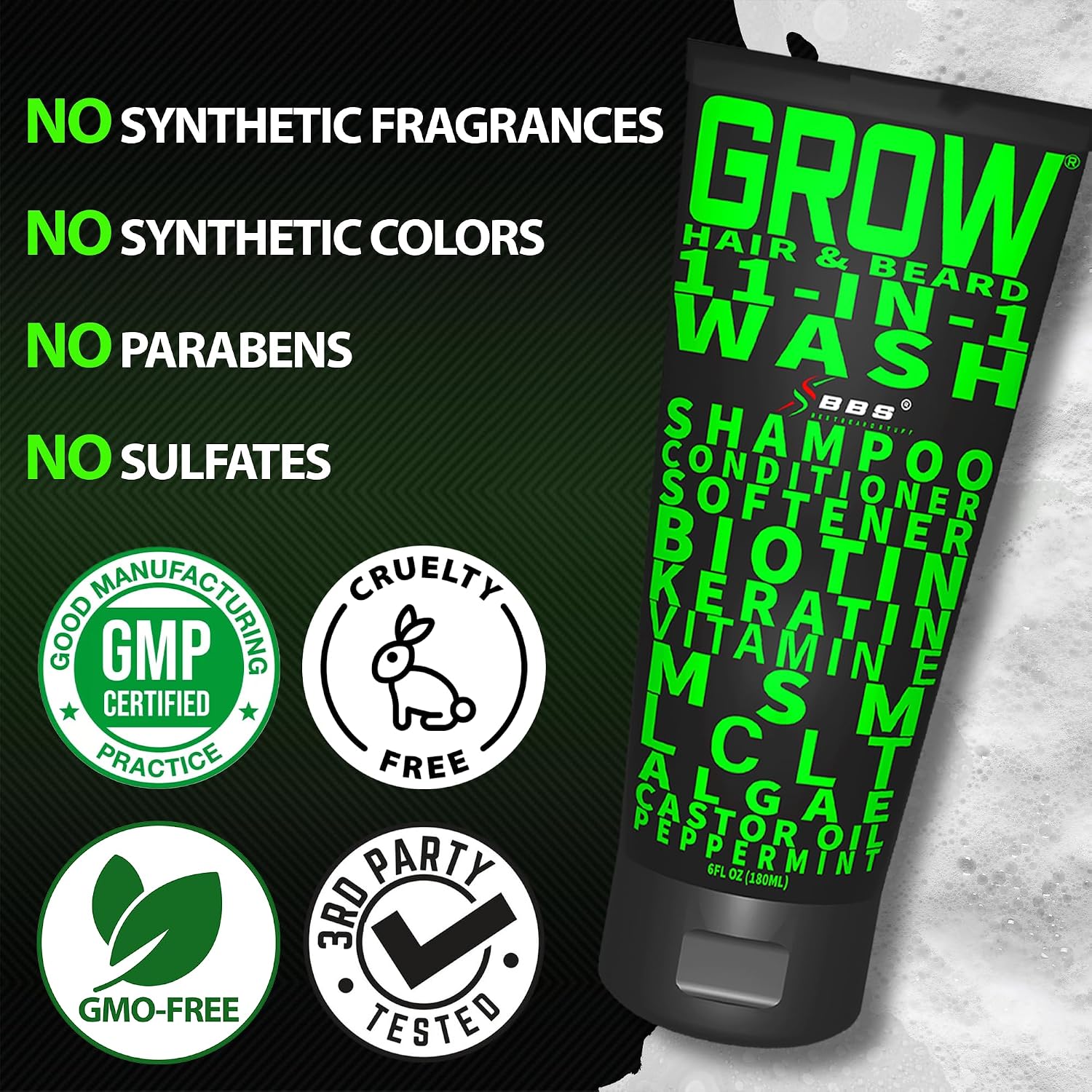 BBS BEST BEARD STUFF GROW 11 in 1 Hair and Beard Wash 6 oz product image 6