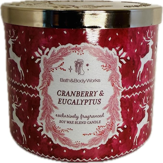 CRANBERRY & EUCALYPTUS Bath & Body Works 3 Wick Candle
