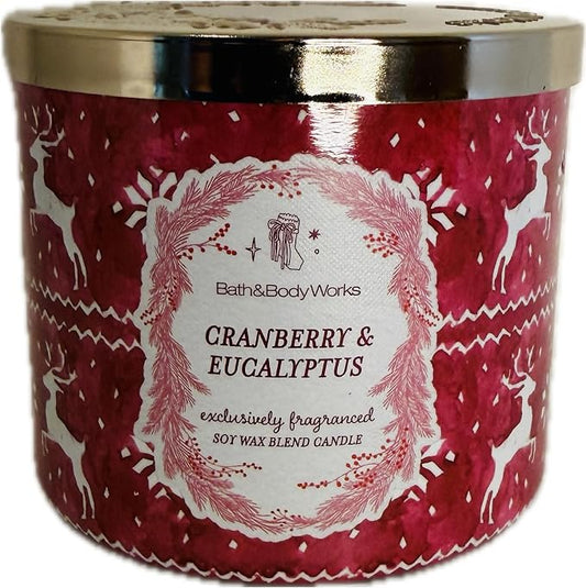CRANBERRY & EUCALYPTUS Bath & Body Works 3 Wick Candle