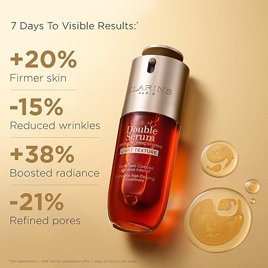 CLARINS Double Serum Light Texture product packaging and jar or bottle view for anti-aging hydration firmness and radiance