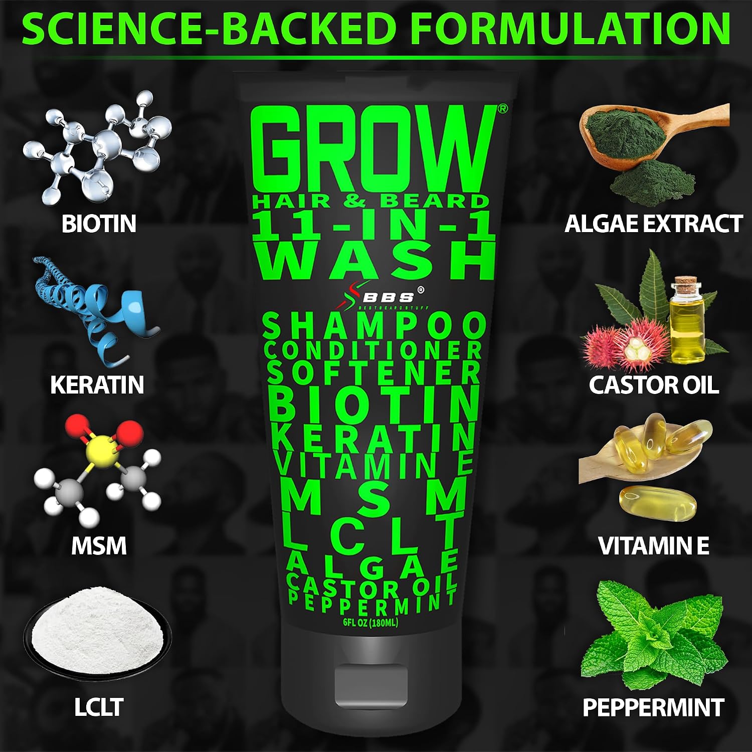 BBS BEST BEARD STUFF GROW 11 in 1 Hair and Beard Wash 6 oz product image 5