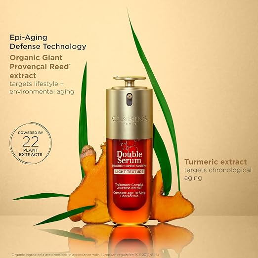 CLARINS Double Serum Light Texture texture or application detail for anti-aging hydration firmness and radiance