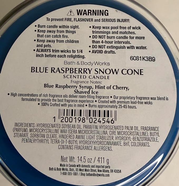 BLUE RASPBERRY SNOW CONE Bath & Body Works 3 Wick Candle alternate view 3