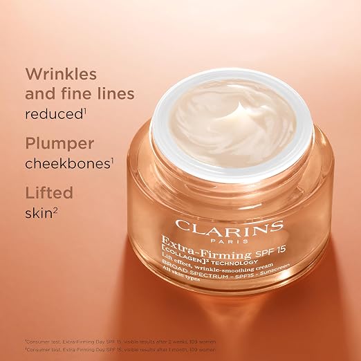 CLARINS Extra-Firming Day Moisturizer SPF 15 product packaging and jar or bottle view for luxury anti-aging skincare and hydration