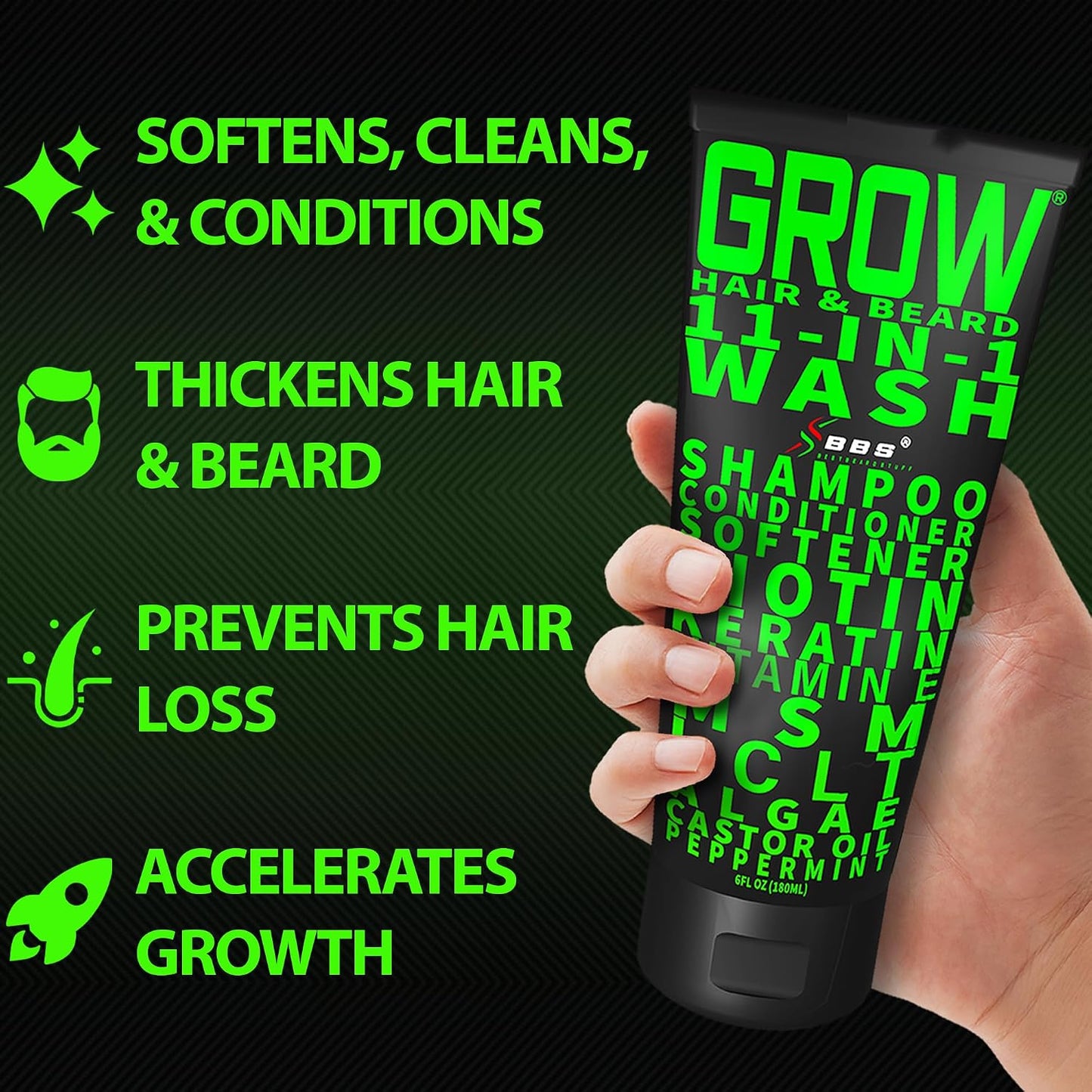 BBS BEST BEARD STUFF GROW 11 in 1 Hair and Beard Wash 6 oz product image 2
