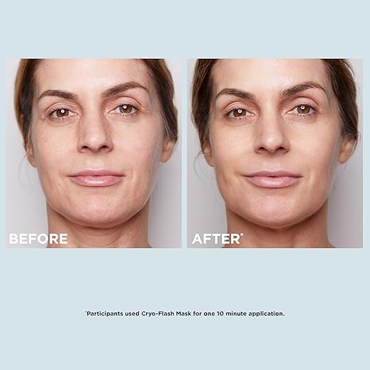 CLARINS Cryo-Flash Face Mask skincare benefits graphic for radiance and lifted-looking skin