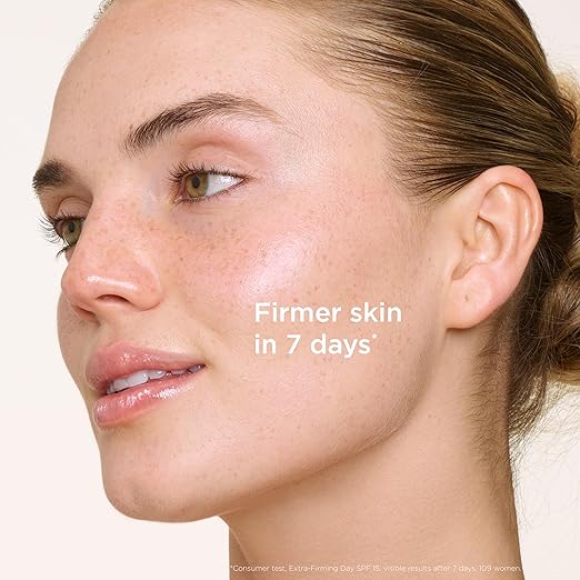 CLARINS Extra-Firming Day Moisturizer SPF 15 skincare benefits graphic for luxury anti-aging skincare and hydration