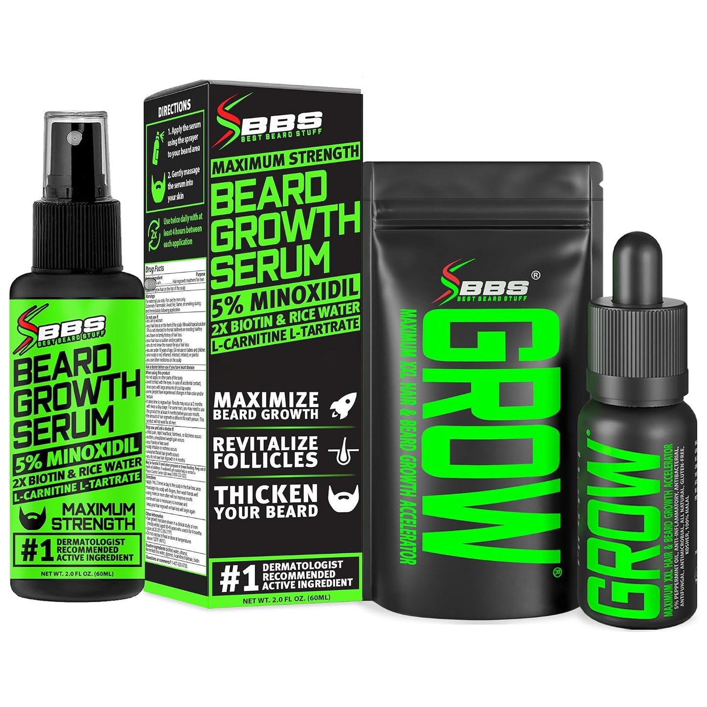 BBS BEST BEARD STUFF GROW XXL Beard Oil and 5 Percent Minoxidil Serum Bundle product image 1