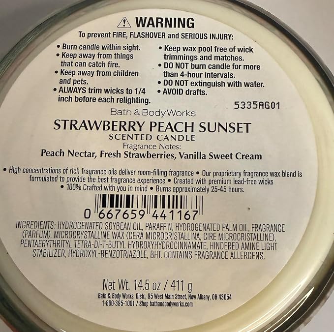 STRAWBERRY PEACH SUNSET Bath & Body Works 3 Wick Candle alternate view 2