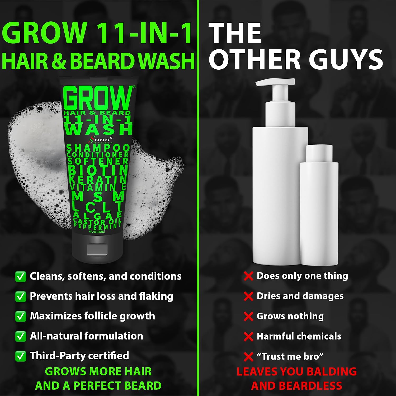 BBS BEST BEARD STUFF GROW 11 in 1 Hair and Beard Wash 6 oz product image 7