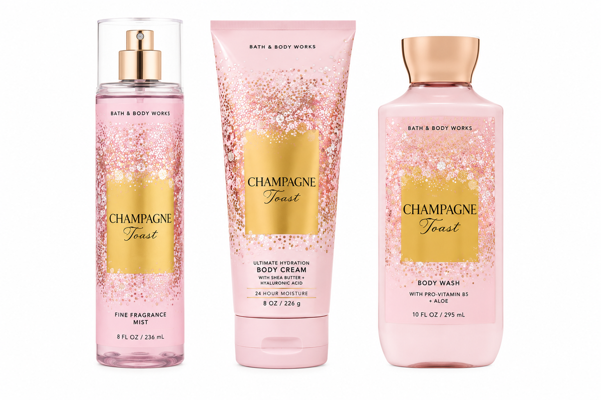 CHAMPAGNE TOAST 3 Step Body Care Set Bath & Body Works