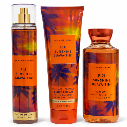 FIJI SUNSHINE GUAVA-TINI - 3 Steps Daily Body Care Set (Mist + Body Cream + Body Wash)