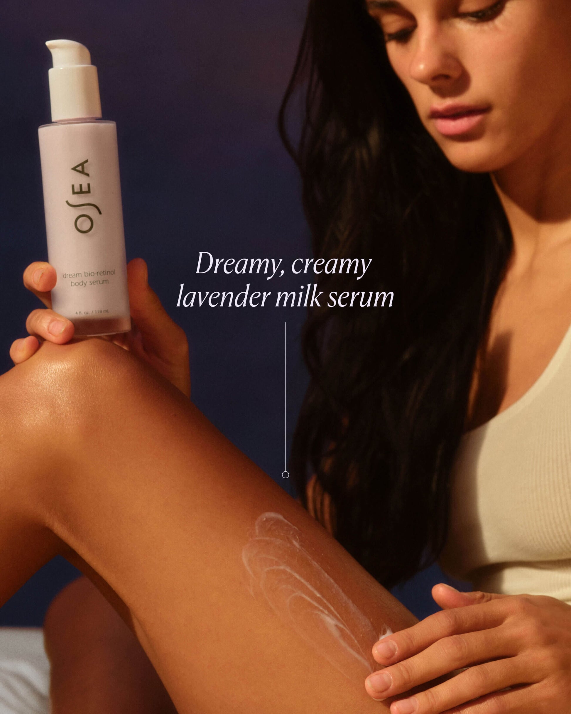 OSEA Dream Bio-Retinol Body Serum creamy lavender texture in use