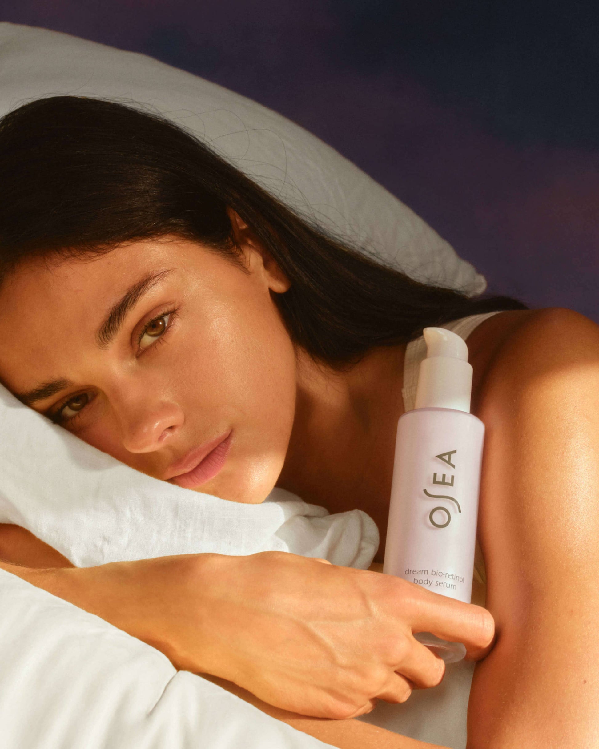 OSEA Dream Bio-Retinol Body Serum model application for overnight body care