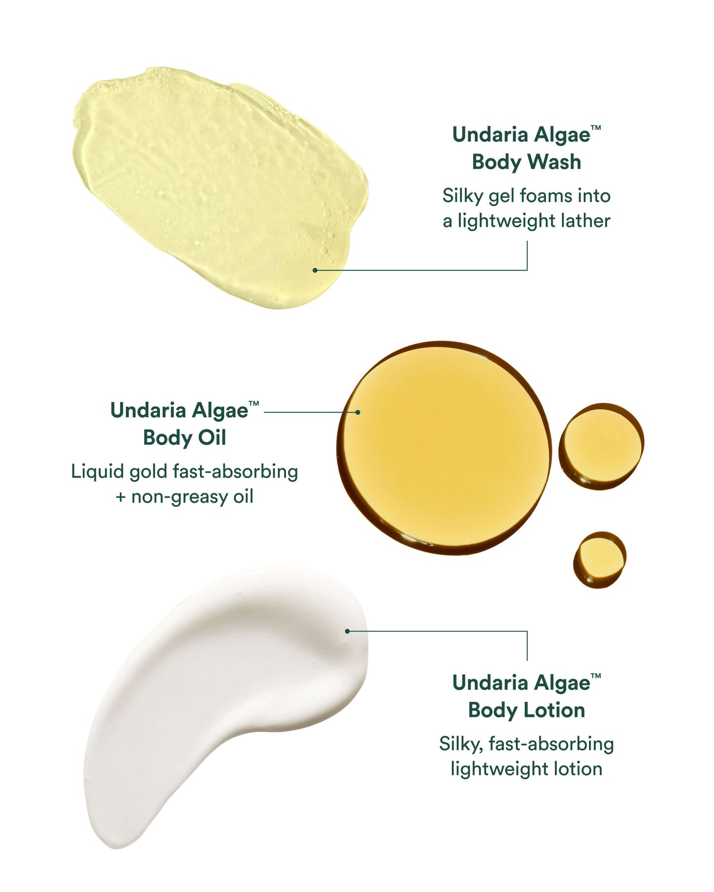 OSEA Undaria Body Glow Trio product swatches and textures