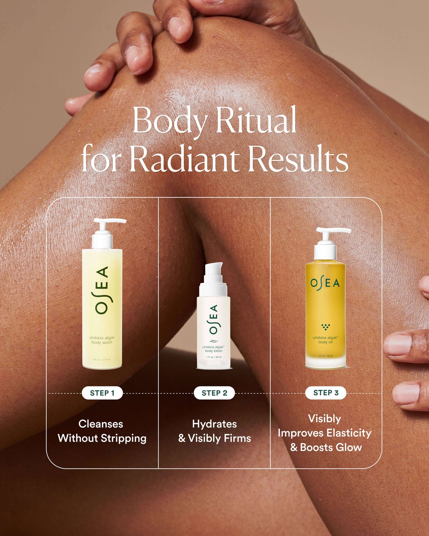 OSEA Undaria Body Glow Trio body care regimen with Undaria algae