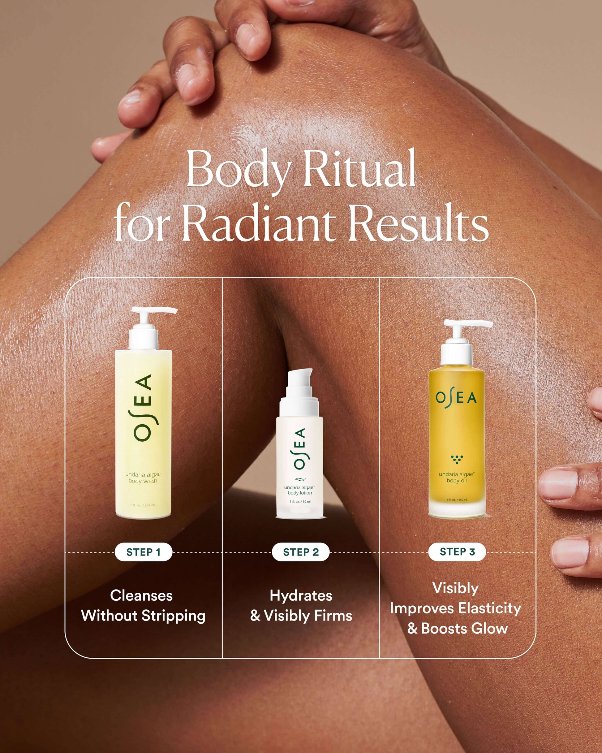 OSEA Undaria Body Glow Trio body care regimen with Undaria algae