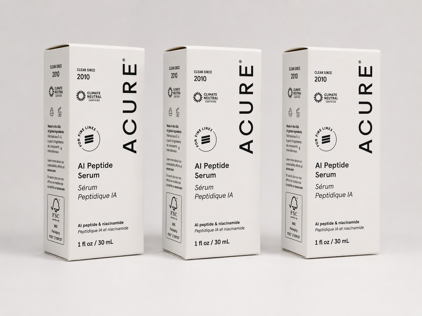 ACURE AI Peptide Serum 3 Pack 30mL Each Anti Aging Face Serum Niacinamide Firming Hydrating Clean Skincare Best Value Bundle