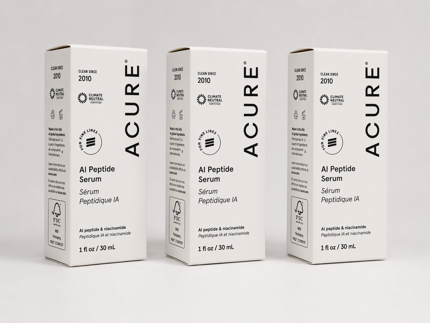 ACURE AI Peptide Serum 3 Pack 30mL Each Anti Aging Face Serum Niacinamide Firming Hydrating Clean Skincare Best Value Bundle