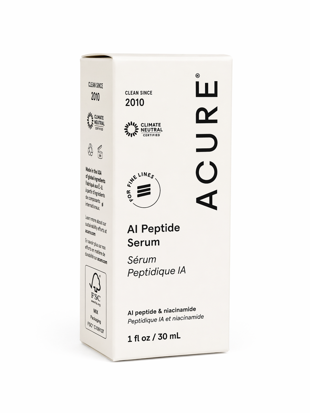 ACURE AI Peptide Serum 30mL Front Box Anti Aging Face Serum Niacinamide Firming Hydrating Clean Skincare
