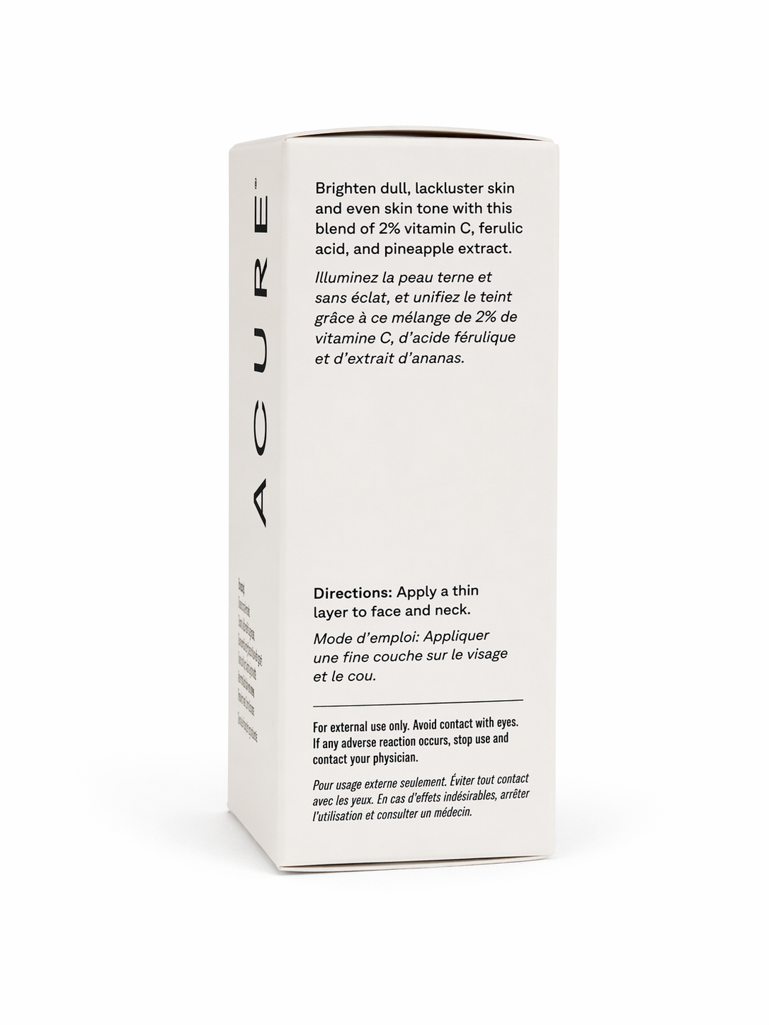ACURE Vitamin C Serum Directions Back Label 30mL How to Use Brightening Face Serum Ferulic Acid Skincare Instructions