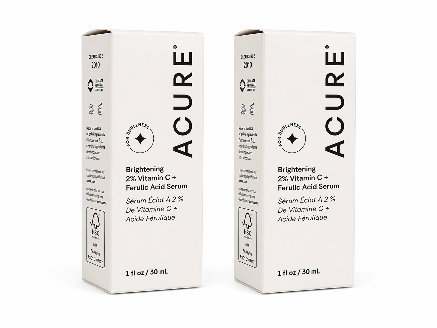 ACURE Vitamin C Serum 2 Pack 30mL Each Brightening Ferulic Acid Face Serum Glow Skin Dark Spots Skincare Bundle