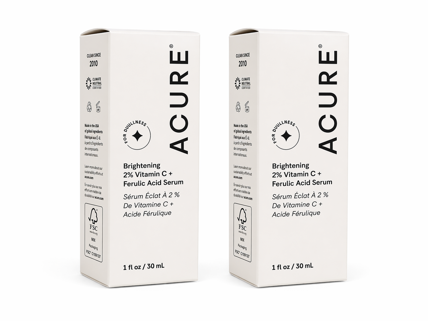 ACURE Vitamin C Serum 2 Pack 30mL Each Brightening Ferulic Acid Face Serum Glow Skin Dark Spots Skincare Bundle