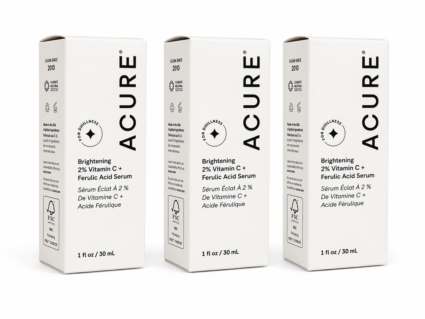 ACURE Vitamin C Serum 3 Pack 30mL Each Brightening Ferulic Acid Face Serum Glow Skin Dark Spots Best Value Bundle