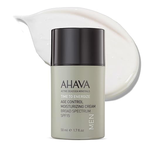 Luxury AHAVA Men’s Age Control Moisturizing Cream SPF15 for men featuring lightweight anti-aging hydration with Dead Sea minerals and daily SPF protection.