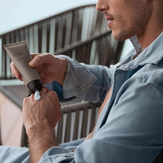 AHAVA Men’s Mineral Hand Cream lifestyle skincare image showcasing premium hand hydration and luxury men’s self-care essentials.