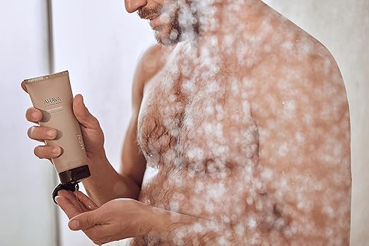 AHAVA Men’s Mineral Shower Gel lifestyle skincare image showcasing premium men’s body wash and luxury self-care essentials.