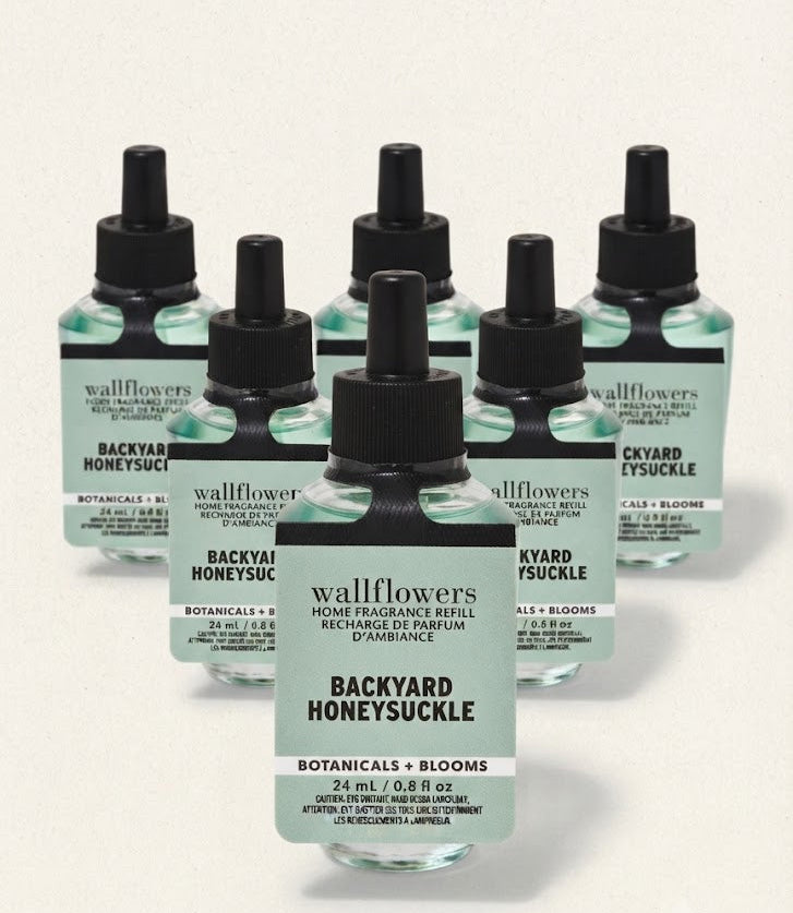BACKYARD HONEYSUCKLE Bath & Body Works Wallflowers Fragrance Refill 6-Pack, 0.8 oz each, floral home fragrance bulbs