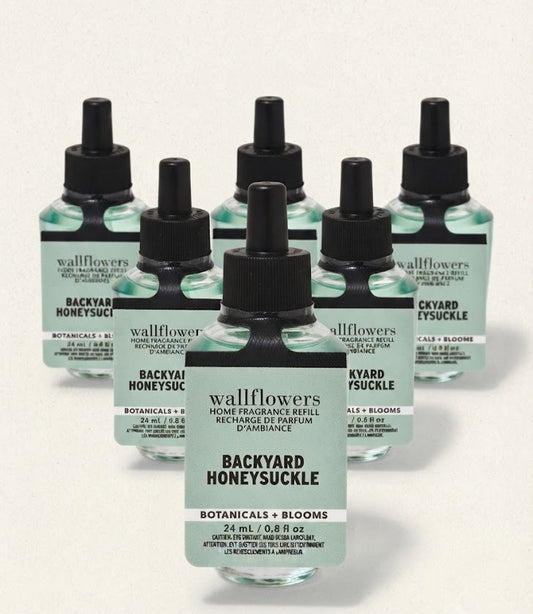 BACKYARD HONEYSUCKLE Bath & Body Works Wallflowers Fragrance Refill 6-Pack, 0.8 oz each, floral home fragrance bulbs