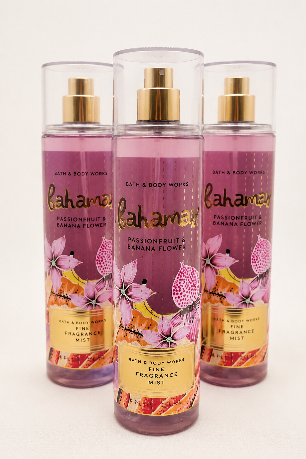 BAHAMAS PASSIONFRUIT & BANANA FLOWER Bath & Body Works Fine Fragrance Mist 3-Pack, 8 oz each, tropical body spray bottles