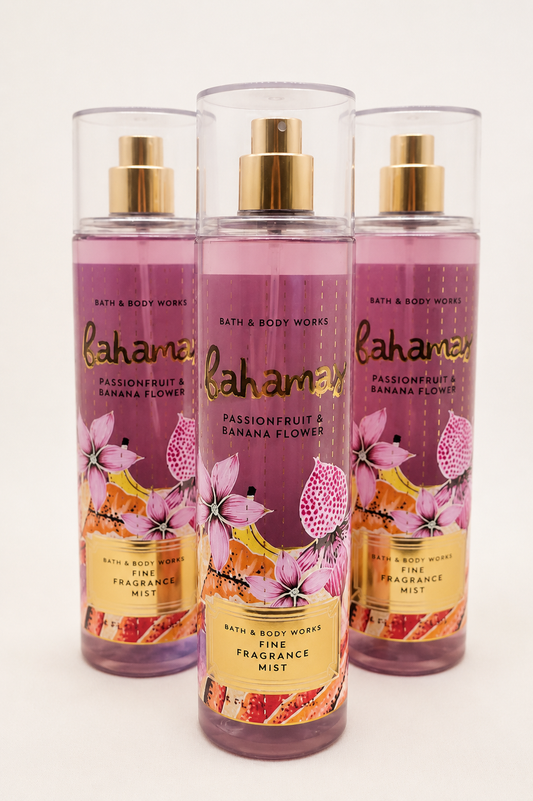 BAHAMAS PASSIONFRUIT & BANANA FLOWER Bath & Body Works Fine Fragrance Mist 3-Pack, 8 oz each, tropical body spray bottles
