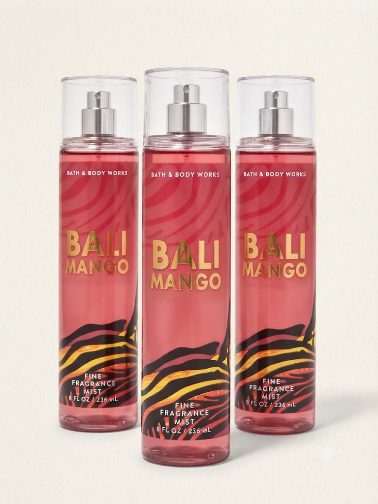 BALI MANGO Bath & Body Works Fine Fragrance Mist 3-Pack, 8 oz each, tropical mango body spray bottles
