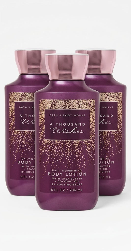 Bath & Body Works A THOUSAND WISHES Daily Nourishing Body Lotion 3-Pack, 8 oz each, with Shea Butter & Coconut Oil, long-lasting moisturizing body lotion bundle