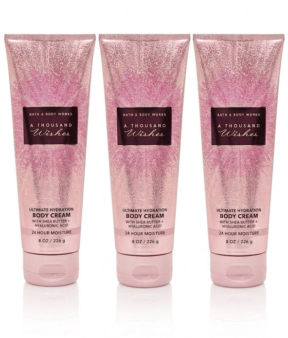 Bath & Body Works A THOUSAND WISHES Ultimate Hydration Body Cream 3-Pack, 8 oz each, with Shea Butter and Hyaluronic Acid for 24-hour moisturizing body care bundle