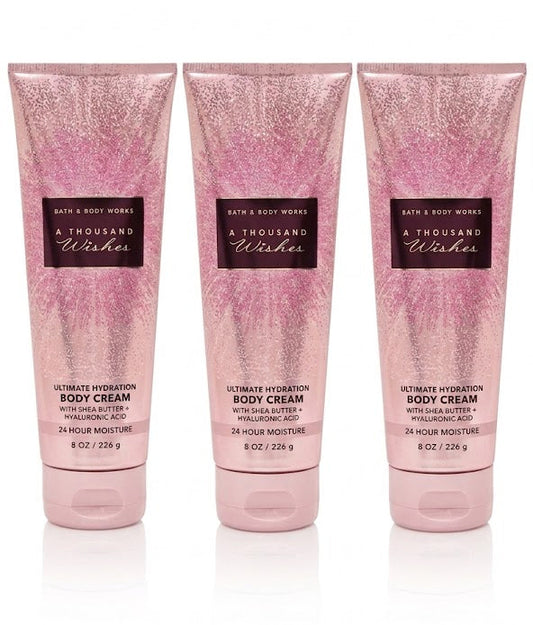 Bath & Body Works A THOUSAND WISHES Ultimate Hydration Body Cream 3-Pack, 8 oz each, with Shea Butter and Hyaluronic Acid for 24-hour moisturizing body care bundle