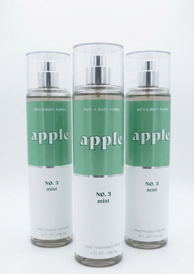 Bath & Body Works APPLE NO. 3 Fine Fragrance Mist 3-Pack, three 8 oz bottles with crisp fresh apple fragrance