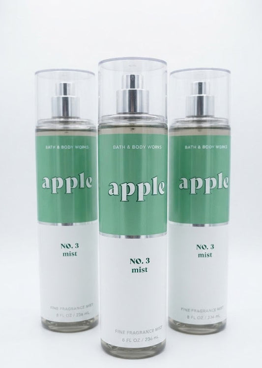 Bath & Body Works APPLE NO. 3 Fine Fragrance Mist 3-Pack, three 8 oz bottles with crisp fresh apple fragrance